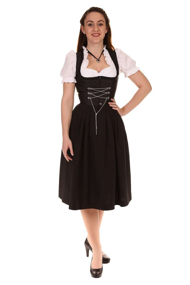 Midi Dirndl in schwarz mit Ketten Schnürung von Stoiber